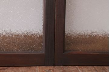 アンティーク　レトロな古い木味のダイヤガラス入り引き戸2枚セット(窓)