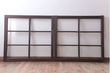 アンティーク　レトロな古い木味のガラス戸2枚セット(窓)