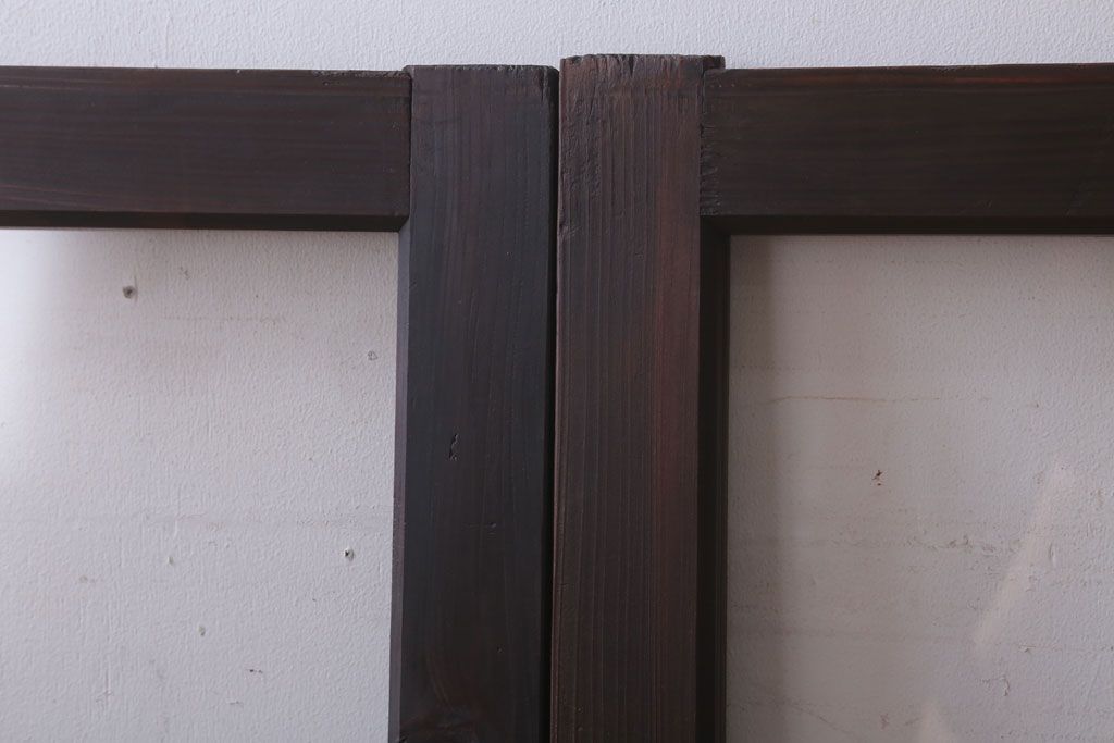 アンティーク　レトロな古い木味のガラス戸2枚セット(窓)