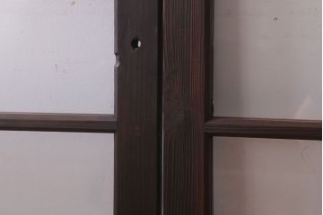 アンティーク　レトロな古い木味のガラス戸2枚セット(窓)
