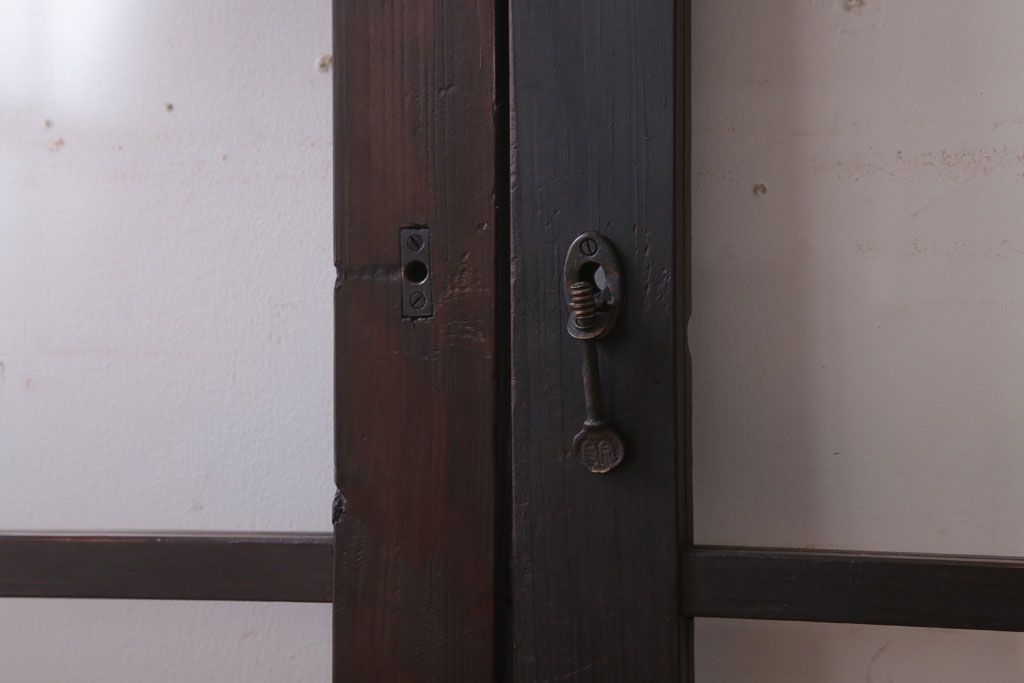 アンティーク　レトロな古い木味のガラス戸2枚セット(窓)