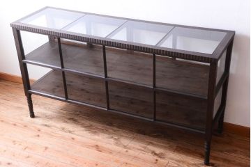 アンティーク家具　大正ロマン　古いタバコ屋のモダンな脚付きアンティークガラスケース(2)