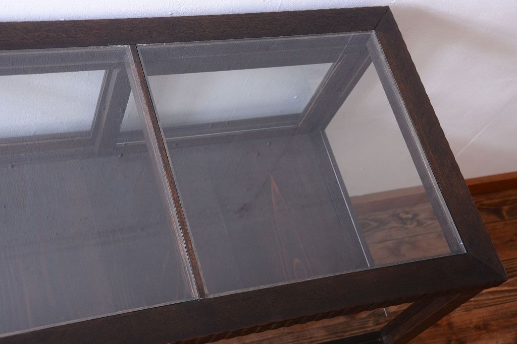 アンティーク家具　大正ロマン　古いタバコ屋のモダンな脚付きアンティークガラスケース(2)