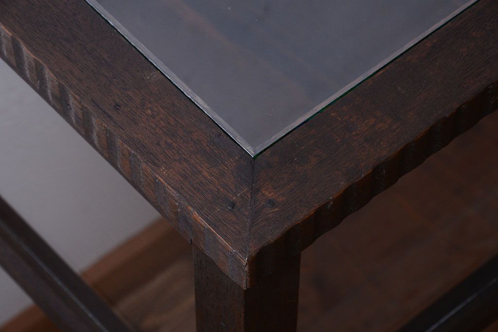 アンティーク家具　大正ロマン　古いタバコ屋のモダンな脚付きアンティークガラスケース(2)