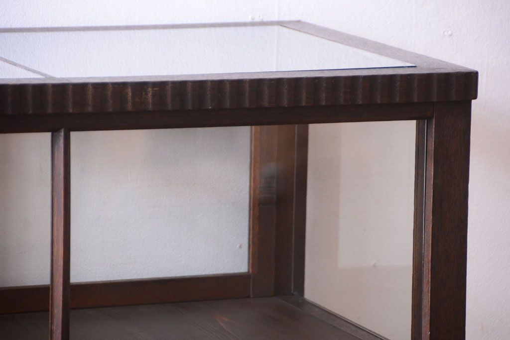 アンティーク家具　大正ロマン　古いタバコ屋のモダンな脚付きアンティークガラスケース(2)