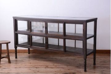 アンティーク家具　大正ロマン　古いタバコ屋のモダンな脚付きアンティークガラスケース(2)