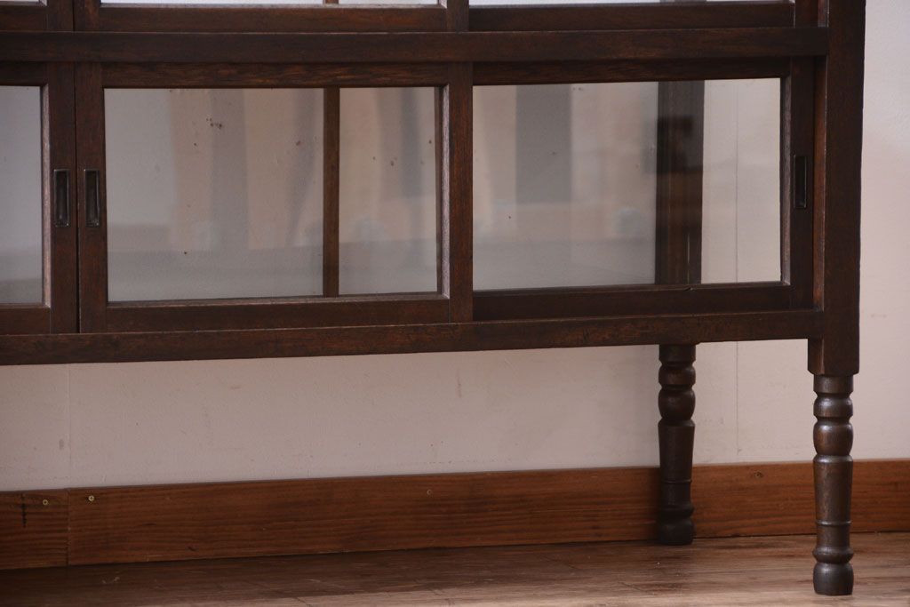 アンティーク家具　大正ロマン　古いタバコ屋のモダンな脚付きアンティークガラスケース(2)