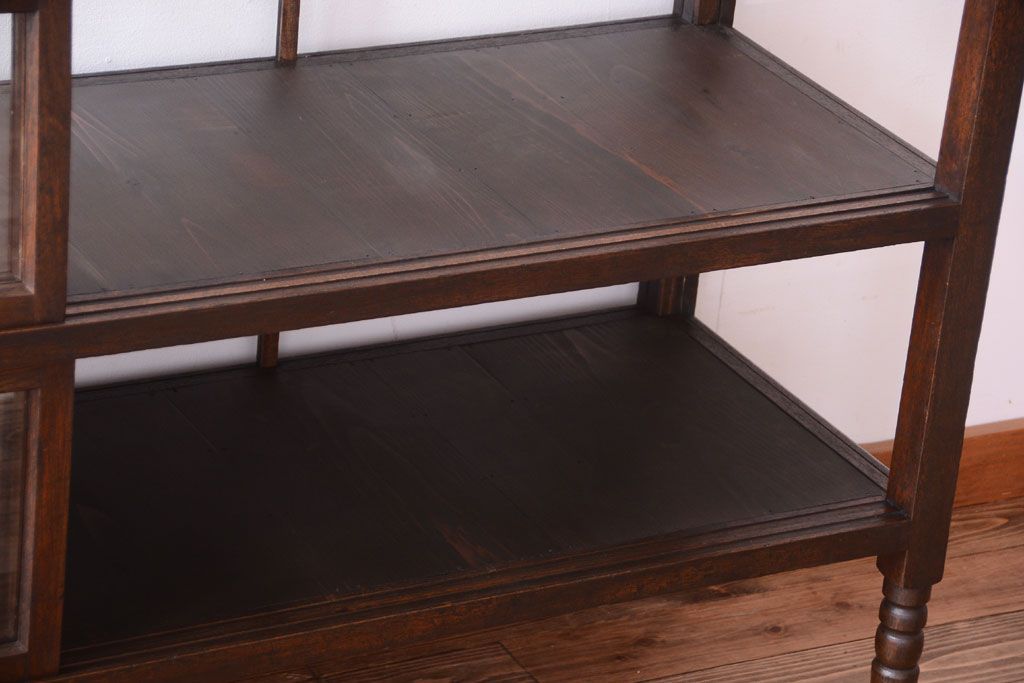 アンティーク家具　大正ロマン　古いタバコ屋のモダンな脚付きアンティークガラスケース(2)