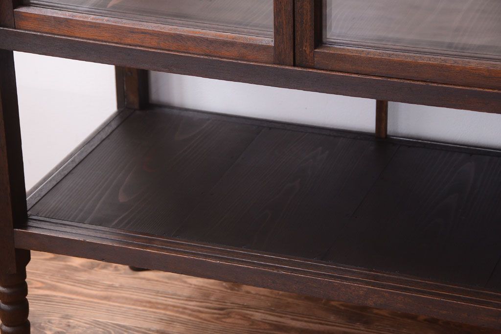 アンティーク家具　大正ロマン　古いタバコ屋のモダンな脚付きアンティークガラスケース(2)