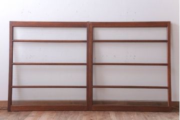 アンティーク　レトロな古い木味のモールガラス入り引き戸2枚セット(窓)