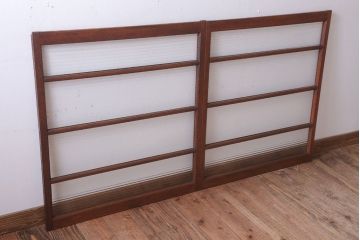 アンティーク　レトロな古い木味のモールガラス入り引き戸2枚セット(窓)