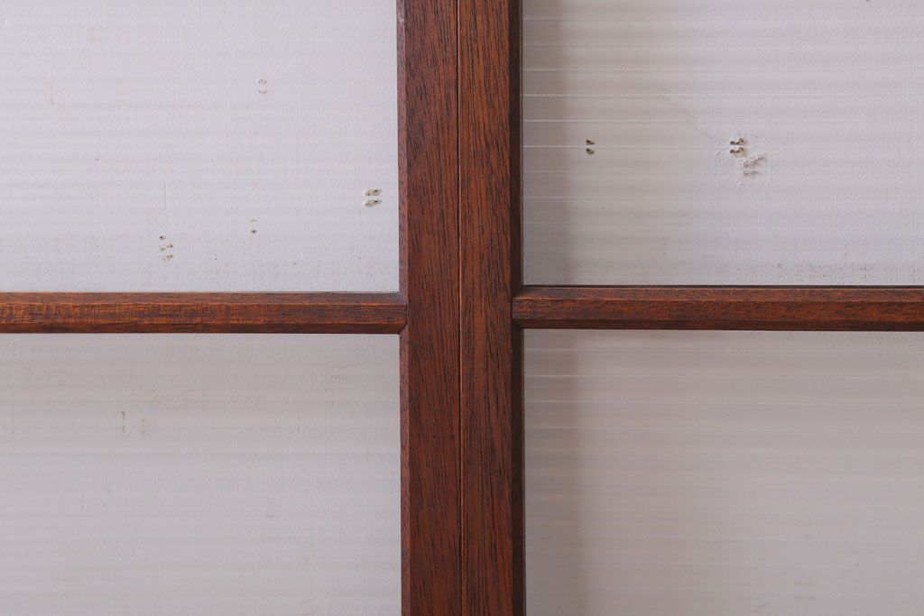 アンティーク　レトロな古い木味のモールガラス入り引き戸2枚セット(窓)