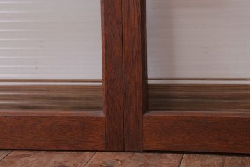 アンティーク　レトロな古い木味のモールガラス入り引き戸2枚セット(窓)