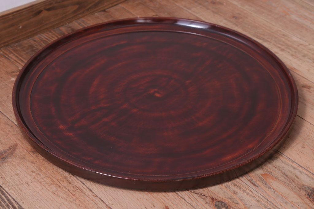 古民具・骨董　大正〜昭和期　欅一枚板!刳り貫き丸盆(2)