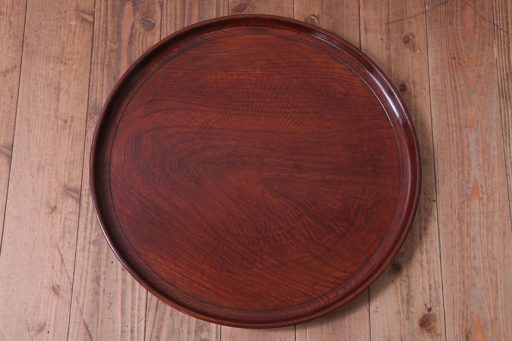 古民具・骨董　大正〜昭和期　欅一枚板!刳り貫き丸盆(3)