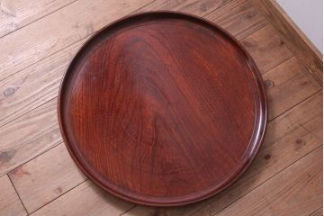 古民具・骨董　大正〜昭和期　欅一枚板!刳り貫き丸盆(3)