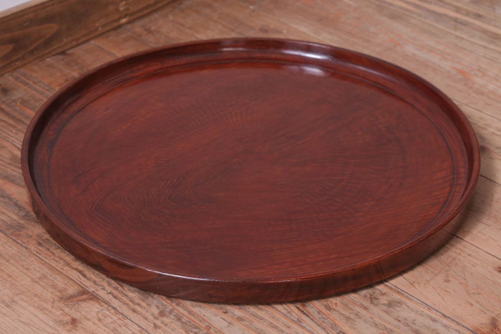 古民具・骨董　大正〜昭和期　欅一枚板!刳り貫き丸盆(3)