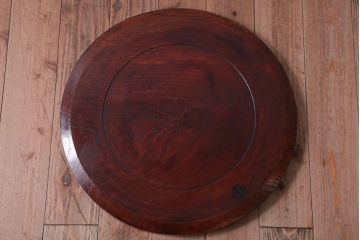 古民具・骨董　大正〜昭和期　欅一枚板!刳り貫き丸盆(3)