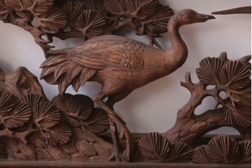 古民具・骨董　大正〜昭和期　鶴松の彫刻が美しいアンティーク欄間