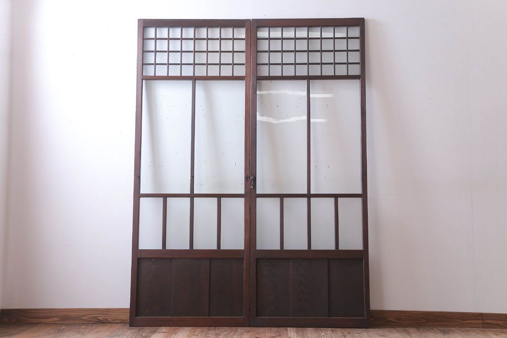 古民具・骨董　すりガラス入り!アンティークガラス戸2枚セット