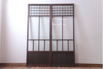 古民具・骨董　すりガラス入り!アンティークガラス戸2枚セット