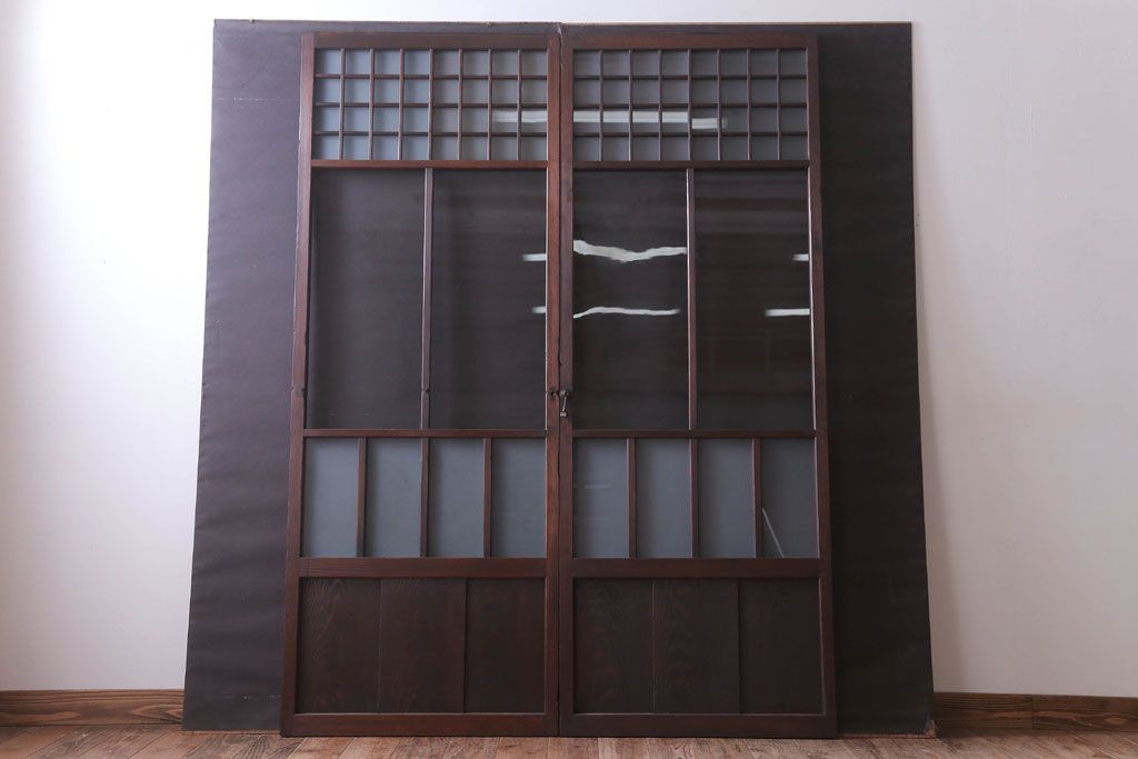 古民具・骨董　すりガラス入り!アンティークガラス戸2枚セット