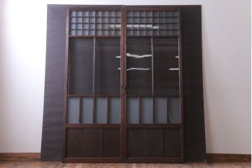 古民具・骨董　すりガラス入り!アンティークガラス戸2枚セット