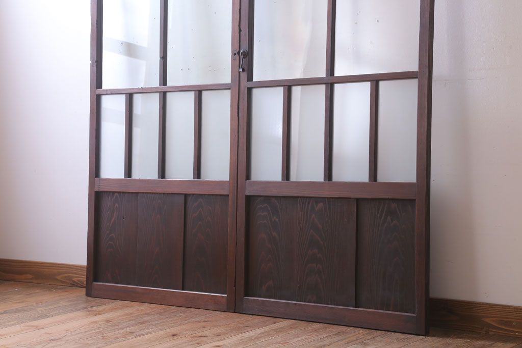 古民具・骨董　すりガラス入り!アンティークガラス戸2枚セット