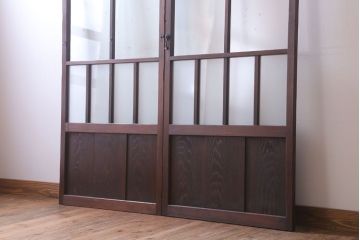 古民具・骨董　すりガラス入り!アンティークガラス戸2枚セット