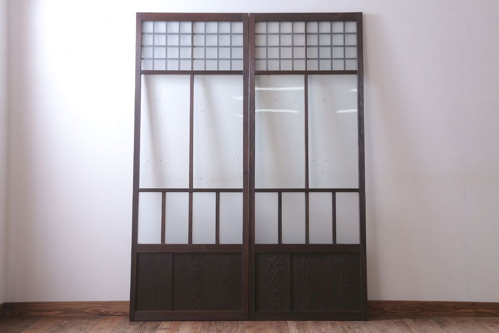 古民具・骨董　すりガラス入り!アンティークガラス戸2枚セット