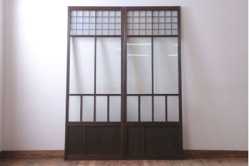 古民具・骨董　すりガラス入り!アンティークガラス戸2枚セット