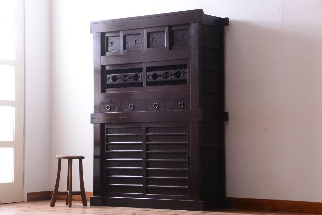 アンティーク家具　古民具・骨董　明治大正期　二段重ね四尺水屋箪笥