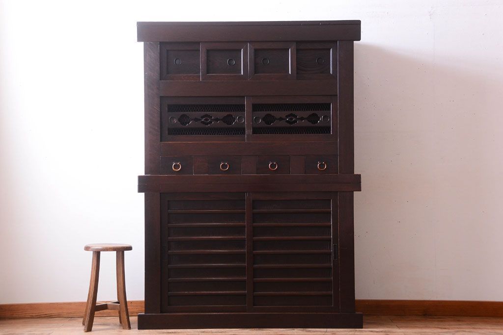 アンティーク家具　古民具・骨董　明治大正期　二段重ね四尺水屋箪笥