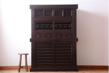 アンティーク家具　古民具・骨董　明治大正期　二段重ね四尺水屋箪笥