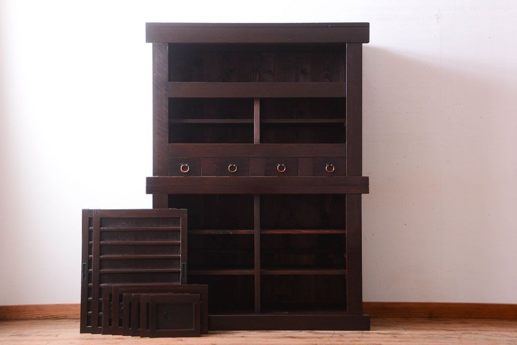 アンティーク家具　古民具・骨董　明治大正期　二段重ね四尺水屋箪笥