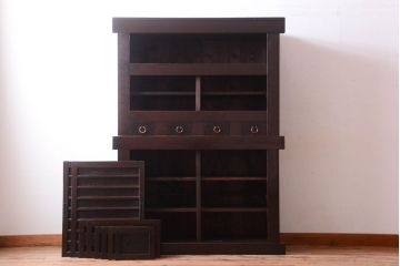 アンティーク家具　古民具・骨董　明治大正期　二段重ね四尺水屋箪笥