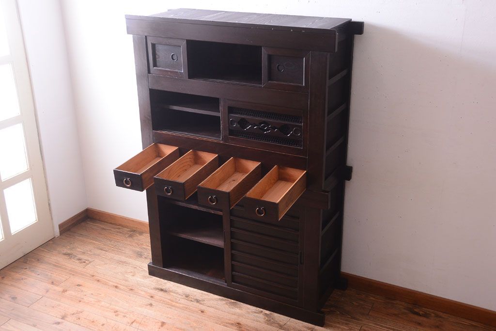 アンティーク家具　古民具・骨董　明治大正期　二段重ね四尺水屋箪笥