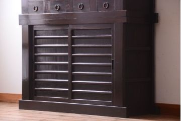 アンティーク家具　古民具・骨董　明治大正期　二段重ね四尺水屋箪笥