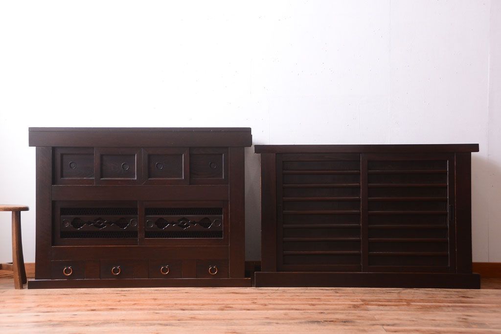 アンティーク家具　古民具・骨董　明治大正期　二段重ね四尺水屋箪笥