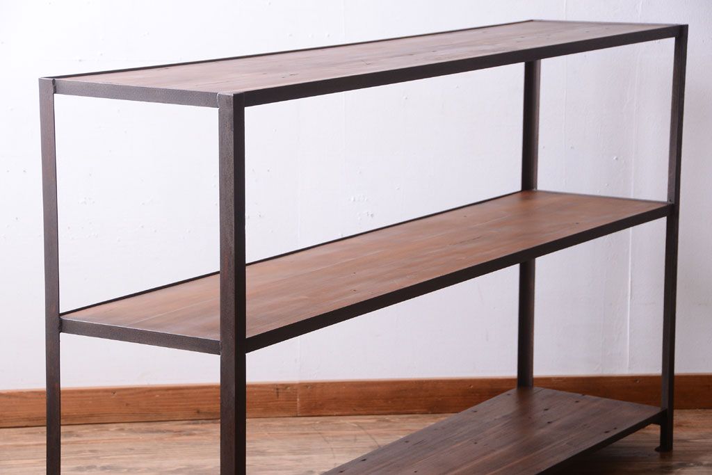 ラフジュ工房オリジナル　シンプルな背の低いアイアンラック(大)(2)