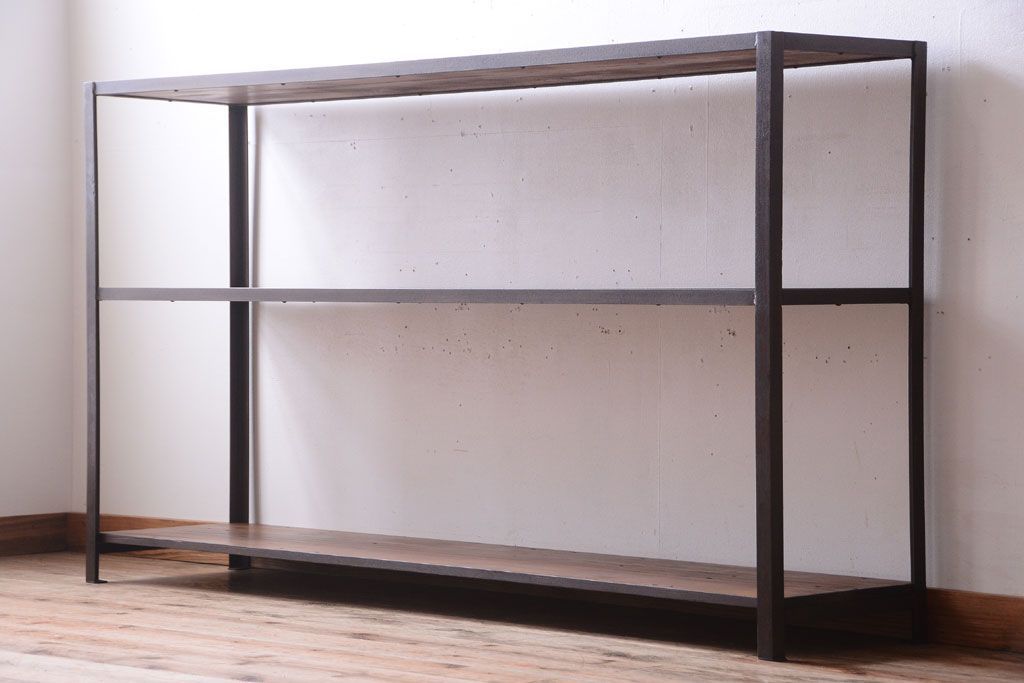 ラフジュ工房オリジナル　シンプルな背の低いアイアンラック(大)(2)