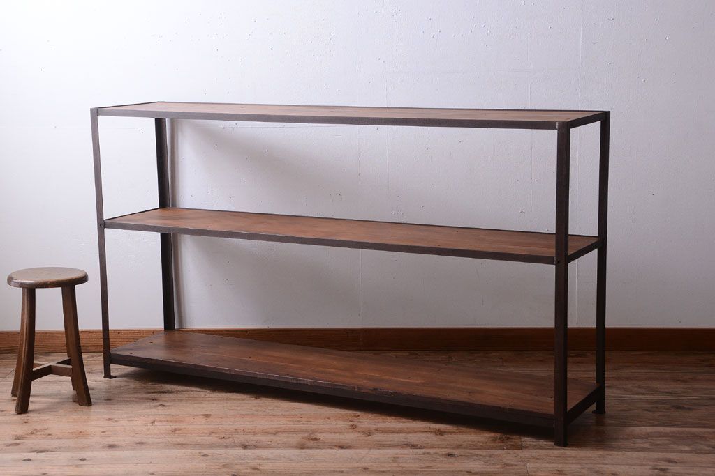 ラフジュ工房オリジナル　シンプルな背の低いアイアンラック(大)(2)