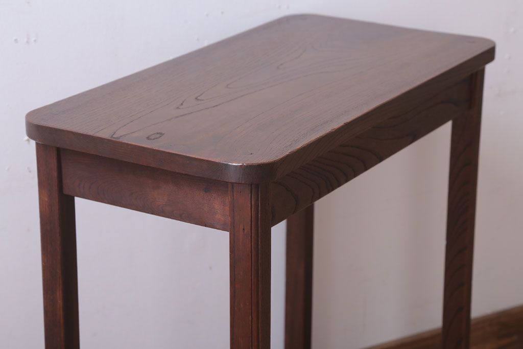 アンティーク家具　和製アンティーク　総欅材のシンプルな薄型サイドテーブル(平机)