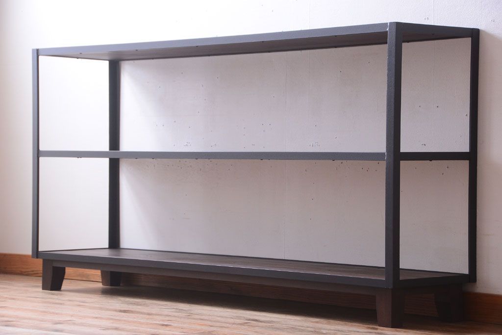 ラフジュ工房オリジナル　脚付きのシンプルな背の低いアイアンラック(大)