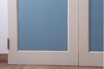 アンティークペイント　両開き　銀モールガラス入り!ドア2枚1対