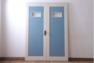 アンティークペイント　両開き　銀モールガラス入り!ドア2枚1対