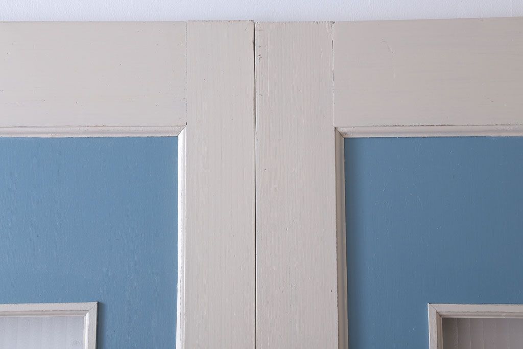 アンティークペイント　両開き　銀モールガラス入り!ドア2枚1対