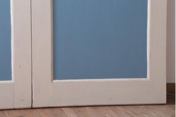 アンティークペイント　両開き　銀モールガラス入り!ドア2枚1対