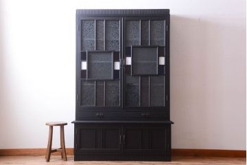 アンティーク家具　大正ロマン　色ガラス入り!特大アンティーク本箱(ブックケース)