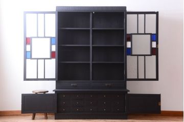 アンティーク家具　大正ロマン　色ガラス入り!特大アンティーク本箱(ブックケース)